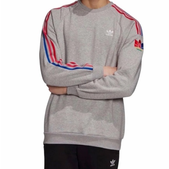 Adidas Men's Originals 3D Trefoil 3-Stripe Crewneck Sweatshirt Grey Size Medium - Picture 2 of 11